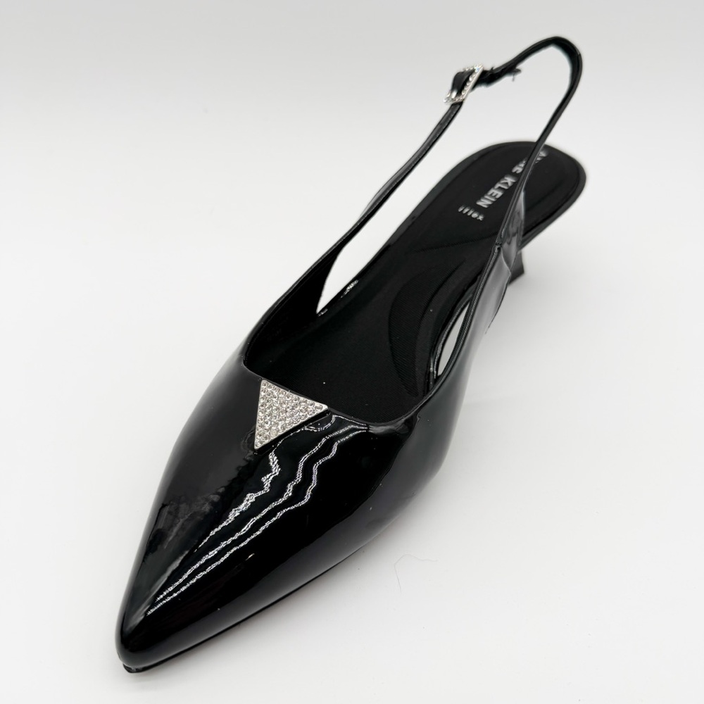 Anne Klein Iset Slingback Pointed Toe Kitten Heel Pumps Patent Black 11 NEW - Picture 12 of 15